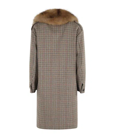 Bazar Deluxe Faux-fur Collar Houndstooth-pattern Coat In Multi