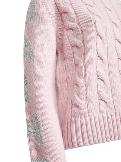 Mc2 Saint Barth Long-sleeve Cable-knit Sweater In Pink