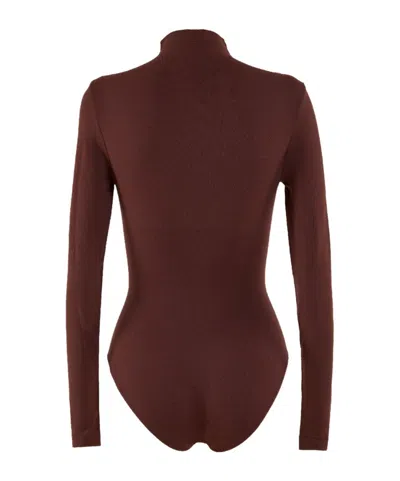 Wolford High Neck Long Sleeve Stretch Body In Brown
