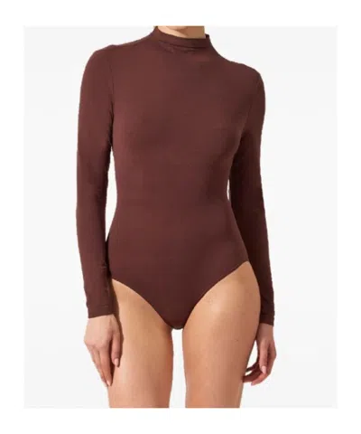Wolford High Neck Long Sleeve Stretch Body In Brown