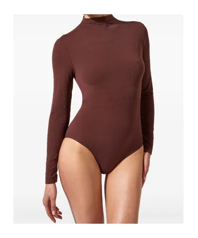Wolford High Neck Long Sleeve Stretch Body In Brown