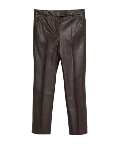 Incotex Slim Fit Stretch Faux Leather Trousers In Brown