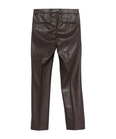 Incotex Slim Fit Stretch Faux Leather Trousers In Brown