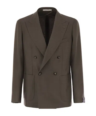 Tagliatore Double-breasted Patch-pocket Blazer In Brown