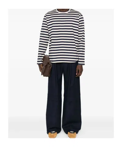 Junya Watanabe Long-sleeved Striped Cotton T-shirt In Multi