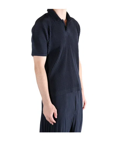 Issey Miyake Pleated Short-sleeve Polo Shirt In Blue