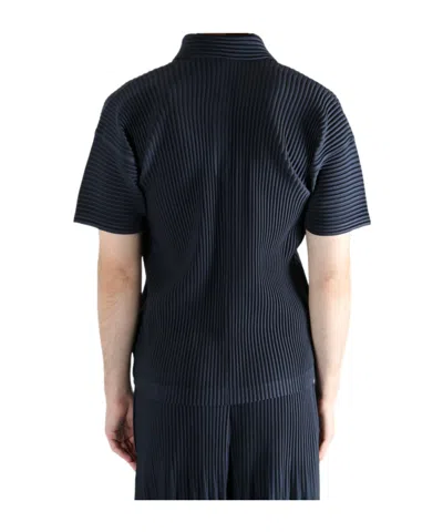 Issey Miyake Pleated Short-sleeve Polo Shirt In Blue
