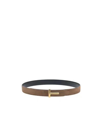 Tom Ford Logo Buckle Reversible Belt Belts Multicolor In Brown
