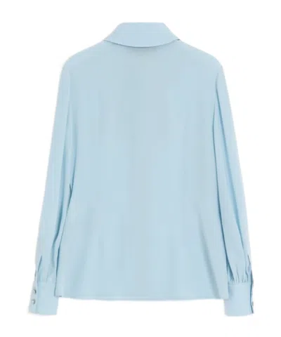 Valentino Bow-neck Silk Button-down Blouse In Blue