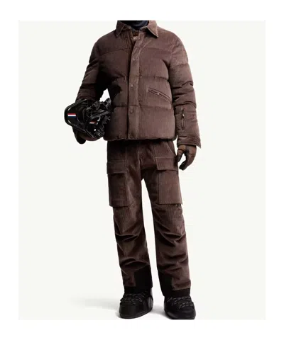Moncler Grenoble Brown Corduroy Padded Ski Overalls In Brown