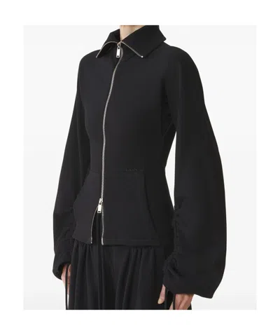 Lanvin Tailored Zip Jacket With High Collar And Pockets In Black
