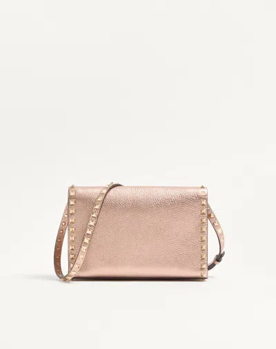 Valentino Garavani  Garavani Rockstud Small Crossbody Bag In Laminated Grainy Calfskin Leat In Pink