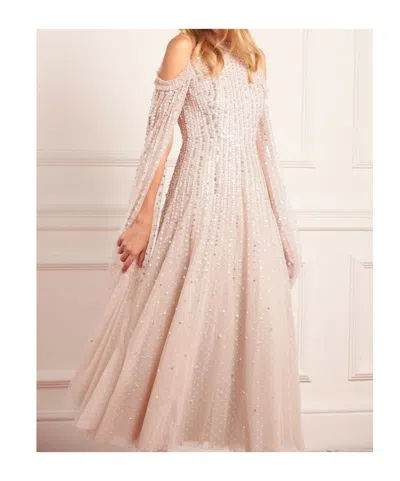 Needle & Thread Sequined Cape Sleeve Gown In White
