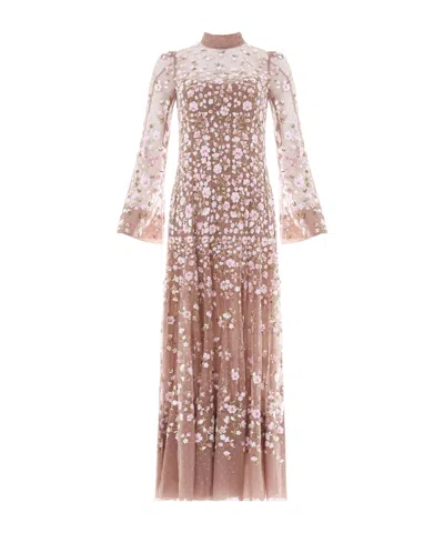 Needle & Thread Sylvia Rose Long-sleeves Midi Dress In Brown