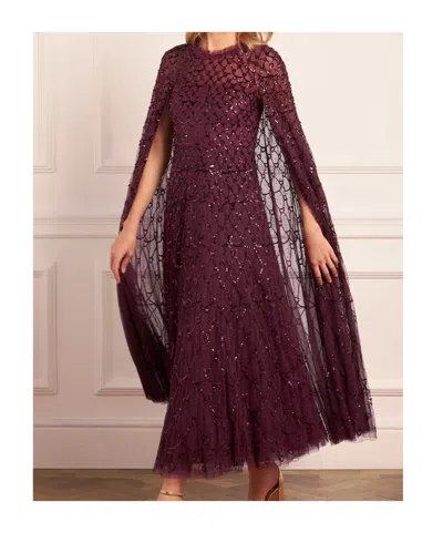 Needle & Thread Cape-sleeved Sequined Gown In Red