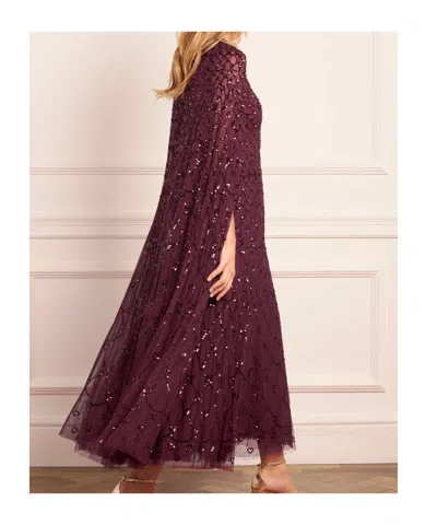 Needle & Thread Cape-sleeved Sequined Gown In Red