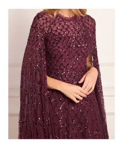 Needle & Thread Cape-sleeved Sequined Gown In Red