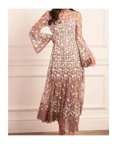 Needle & Thread Sylvia Rose Long-sleeves Midi Dress In Brown