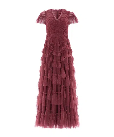 Needle & Thread Aviana Ruffled V-neck Maxi Dress In Brown