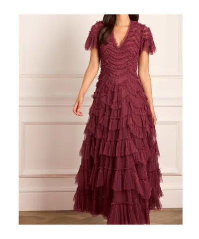 Needle & Thread Aviana Ruffled V-neck Maxi Dress In Brown