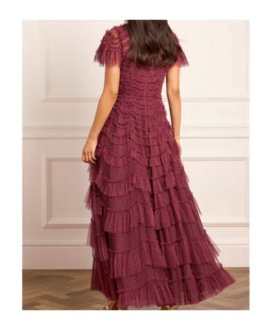 Needle & Thread Aviana Ruffled V-neck Maxi Dress In Brown