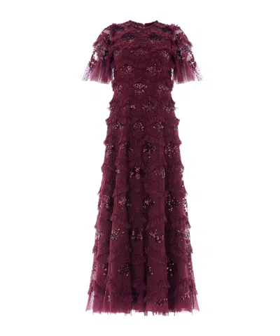 Needle & Thread Daisy Wave Ruffled Sequin-embellished Tulle Gown In Brown