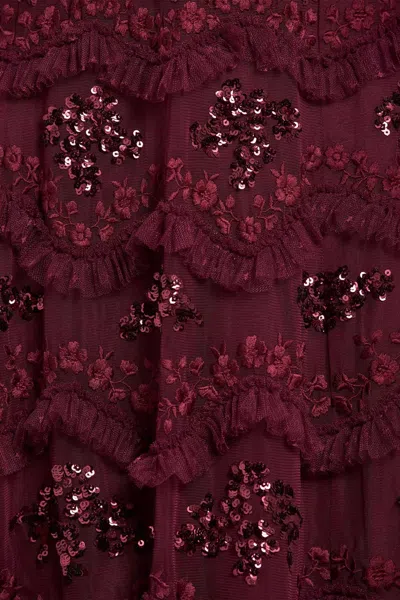 Needle & Thread Daisy Wave Ruffled Sequin-embellished Tulle Gown In Brown