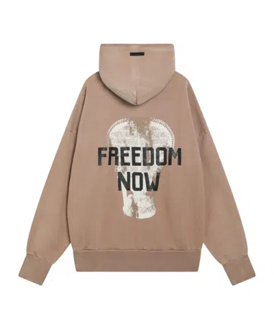 Fear Of God Hooded Sweatshirt With Graphic Print And Ribbed Cuffs In Brown