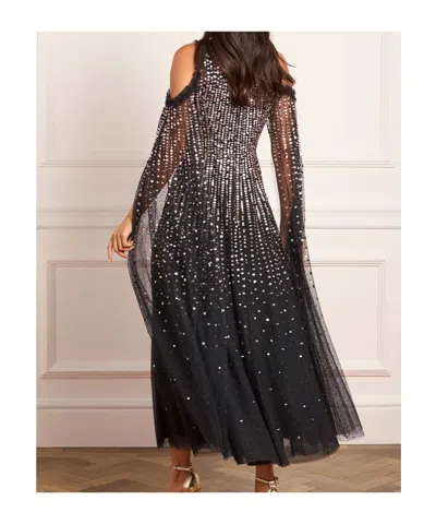 Needle & Thread Sequined Cape Sleeve Gown In Black