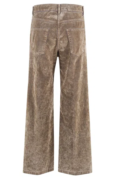 Aspesi Worn-out Plush-denim Pants In Brown