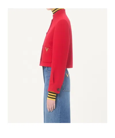 Valentino Drill Double Caban V-gold Jacke In Red