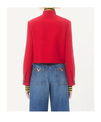 Valentino Drill Double Caban V-gold Jacke In Red