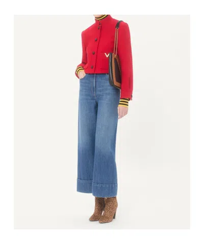 Valentino Drill Double Caban V-gold Jacke In Red