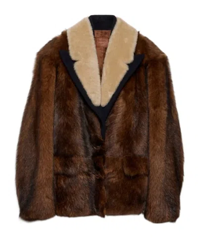 Prada Long-sleeved Fur In Brown