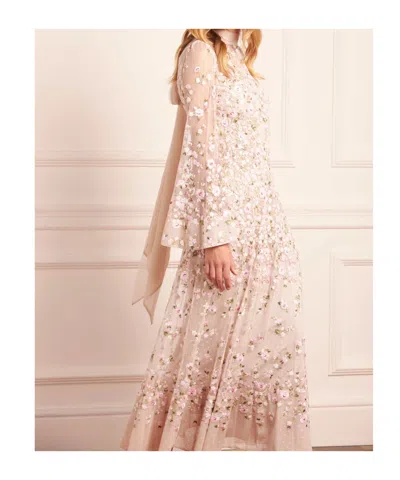 Needle & Thread Sylvia Long-sleeves Floral-embellishment Midi Dress In White