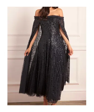 Needle & Thread Sequined Cape Dress In Black