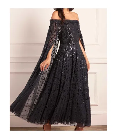 Needle & Thread Sequined Cape Dress In Black