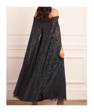 Needle & Thread Sequined Cape Dress In Black
