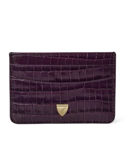 Aspinal Of London Leather Croc-embossed Slim Card Holder In Purple