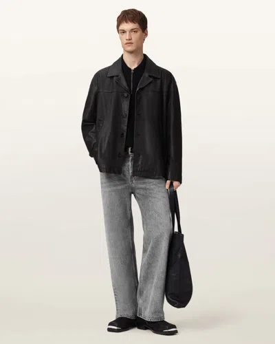 Allsaints Leather Bradwell Boxy Leather Coat In Black