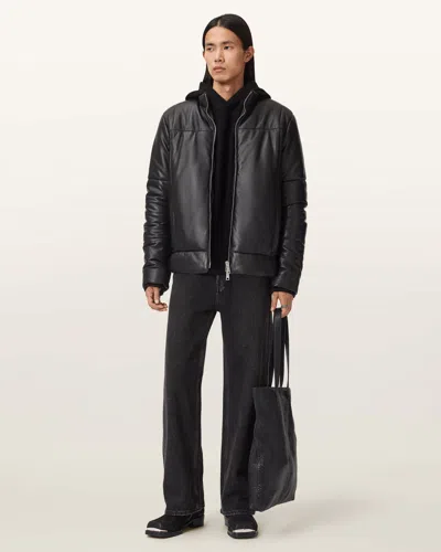 Allsaints Leather Furse Boxy Puffer Jacket In Black