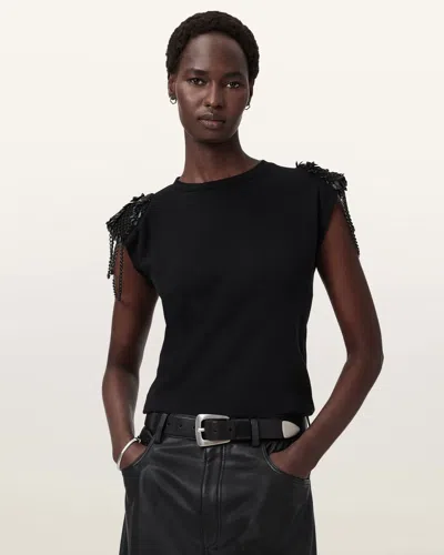 Allsaints Cotton Shona Embellished Sleeveless Top In Black