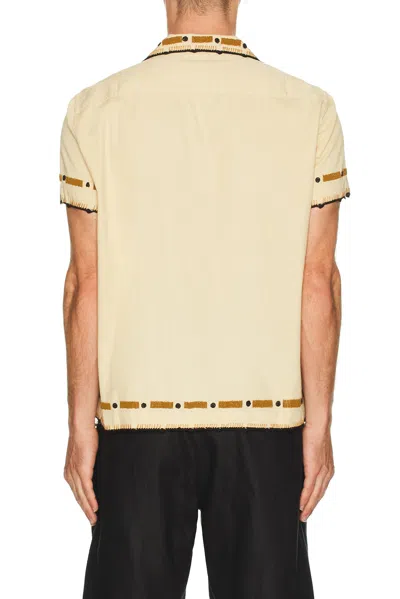Bode Beaded Ryegrass Short Sleeve Shirt In Brown