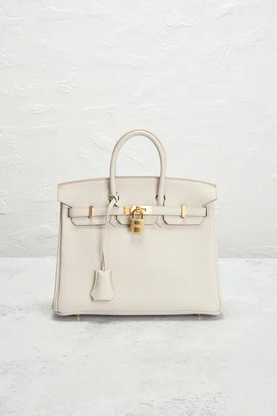 Pre-owned Hermes Togo Birkin 25 Handbag In White