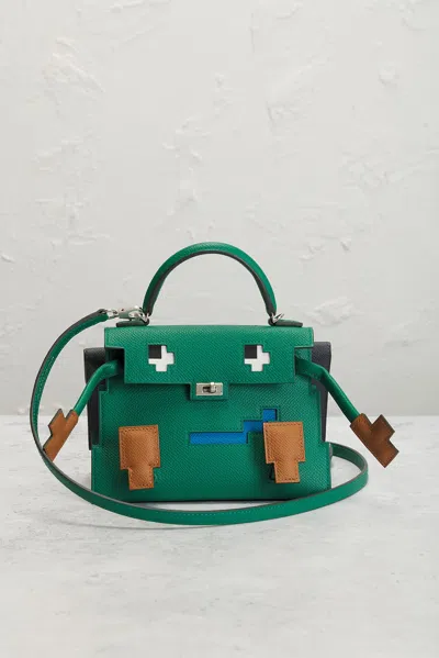 Pre-owned Hermes Epsom Kelly Doll Picto Handbag In Green
