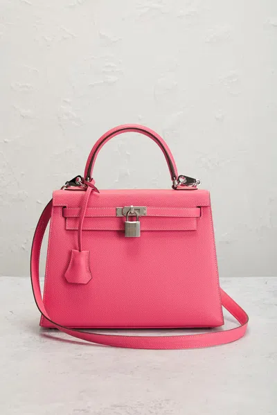 Pre-owned Hermes Epsom Kelly 25 Sellier Handbag In Pink