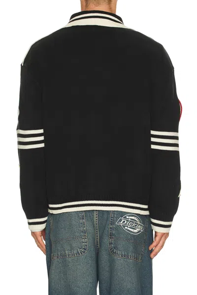 Found Varsity Patch Collared Cardigan In Black