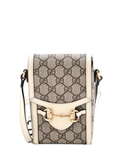Pre-owned Gucci Horsebit 1955 Leather Mini Crossbody Bag In Neutral