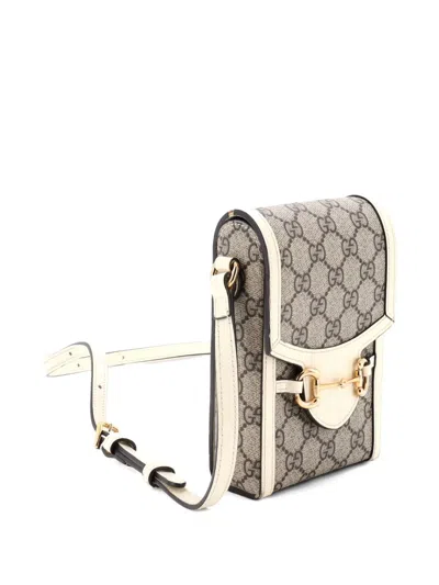 Pre-owned Gucci Horsebit 1955 Leather Mini Crossbody Bag In Neutral