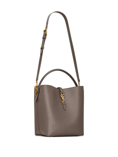 Saint Laurent Logo-plaque Top-handle Tote Bag In Brown